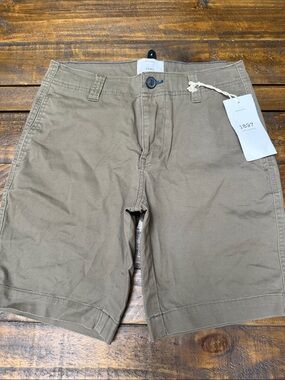 Men's Flat Front Cotton Shorts in Olive Brown